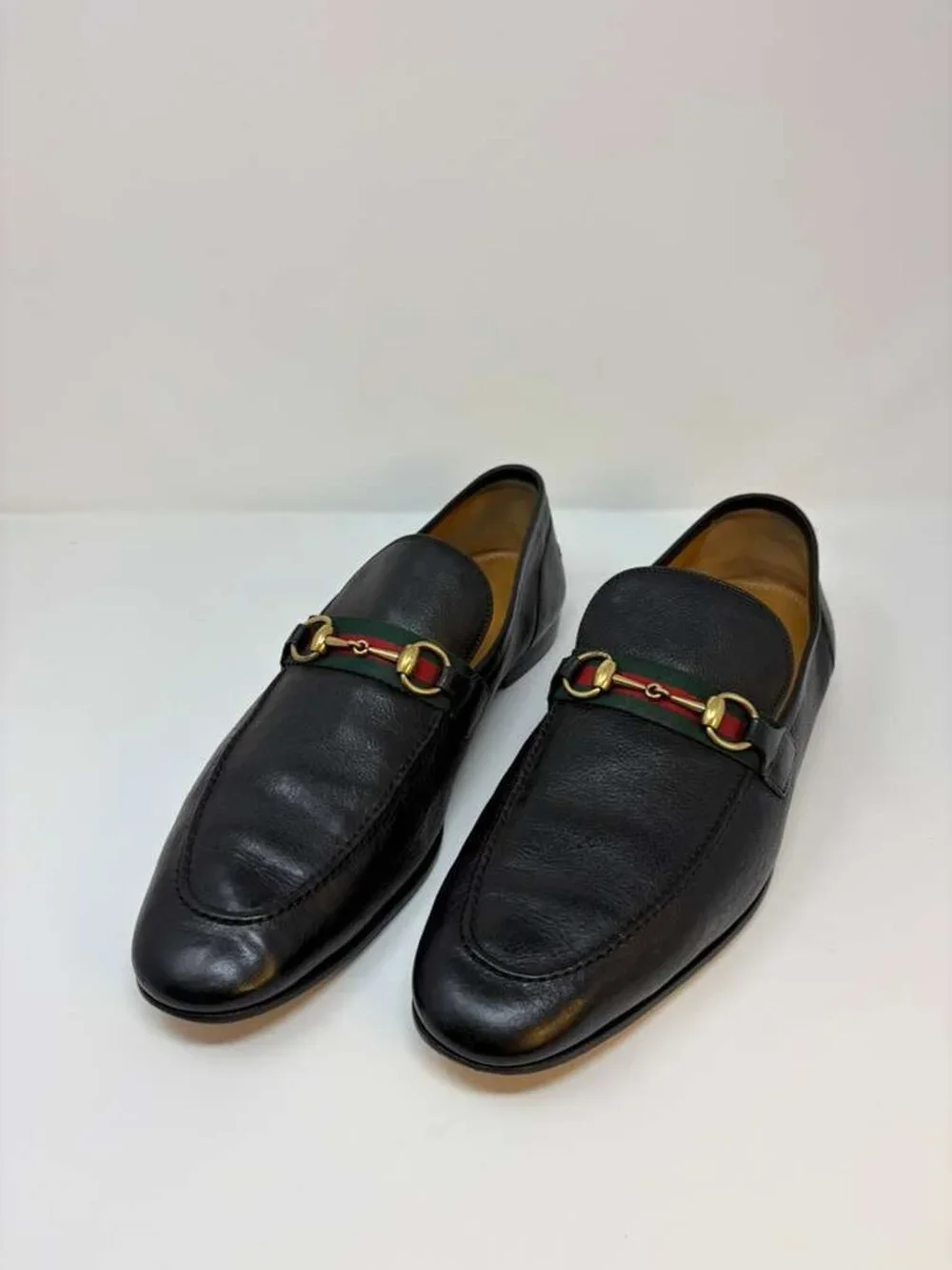 Gucci 322500 Horsebit Web Loafers Black Leather Mens Size 13 Italy